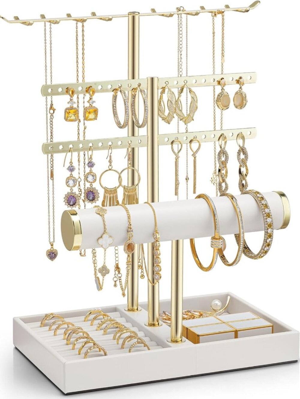 Elegant 3-Tier Jewelry Organizer Stand - Leather Display for Necklaces